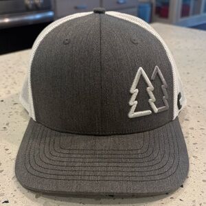 WUE Pine Trees Gray and White Trucker Hat with 3-D Embroidery Logo